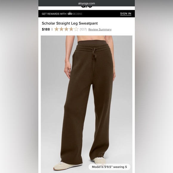 ALO Yoga Pants - Alo Yoga Scholar Straight Leg Sweatpant in the Espresso colorway, size XS NWT!!!